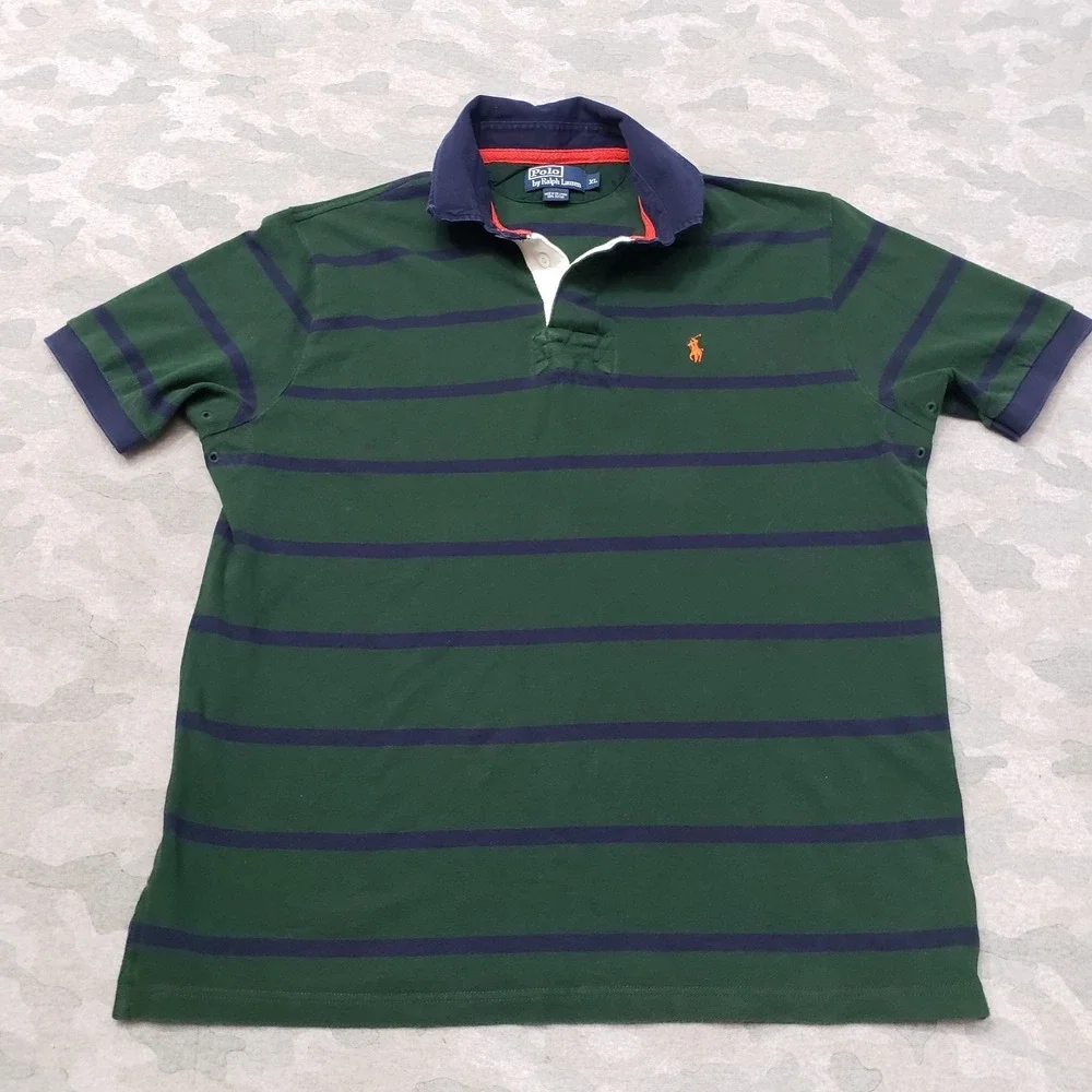 Polo Ralph Lauren Polo Shirt Mens XL‎ Green Short Sleeve Striped Preppy Academia